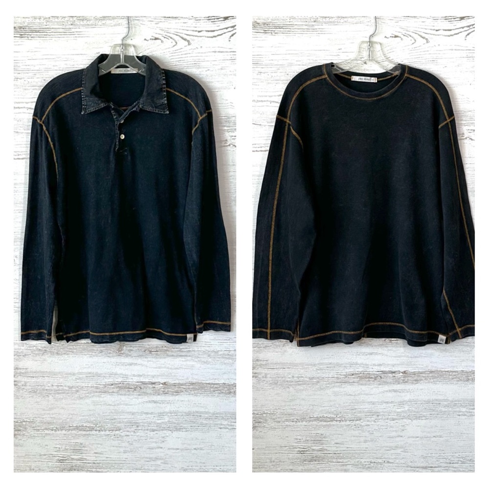 JAKE AGAVE Stone Washed Long Sleeve Shirts L Gray Lot of TWO Henley Waffle Knit